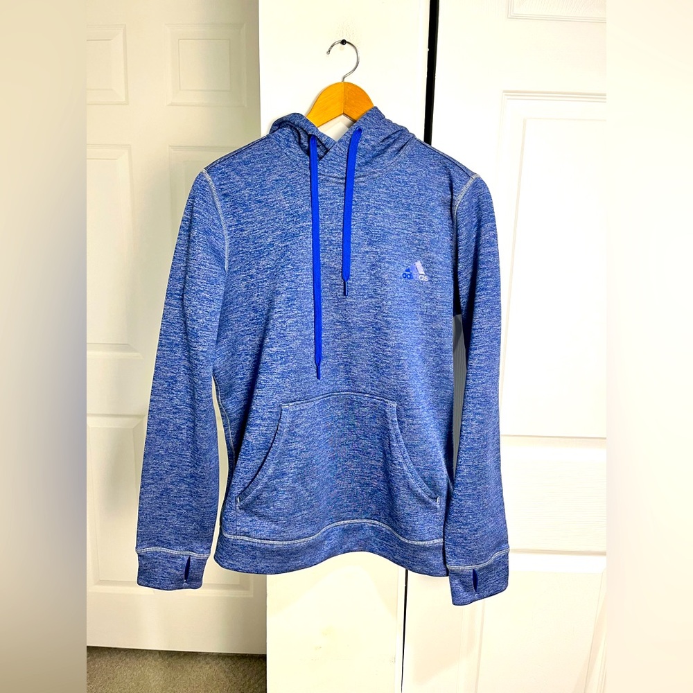 Adidas Climawarm Hoodie Sweatshirt Women's Size M Heather Blue Thumbholes
